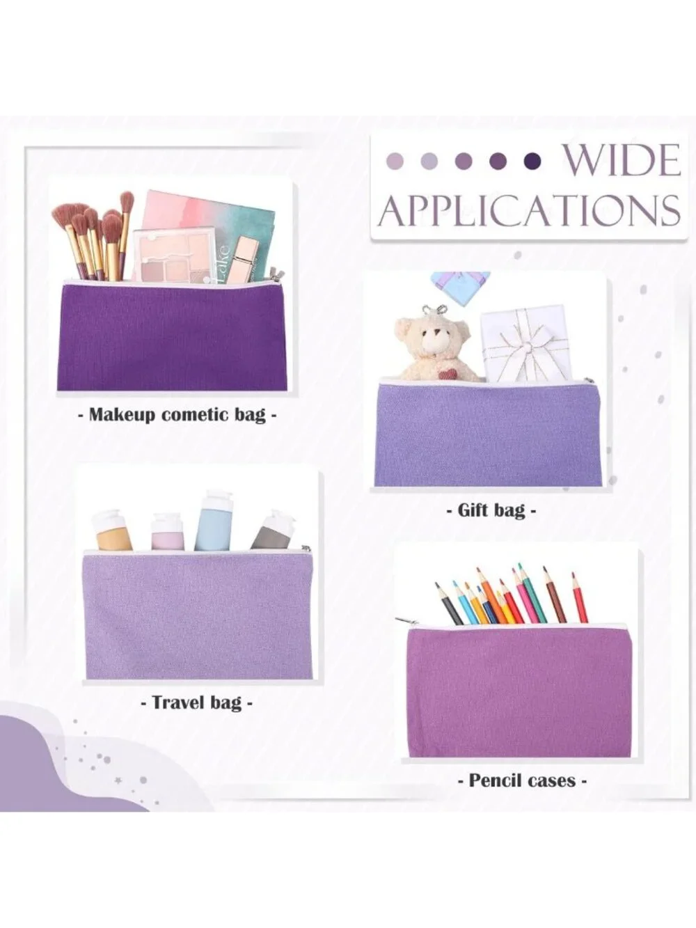 10 Pcs Canvas Makeup Bags Set - Blank DIY Toiletry & Pencil Pouches, Great Gift!